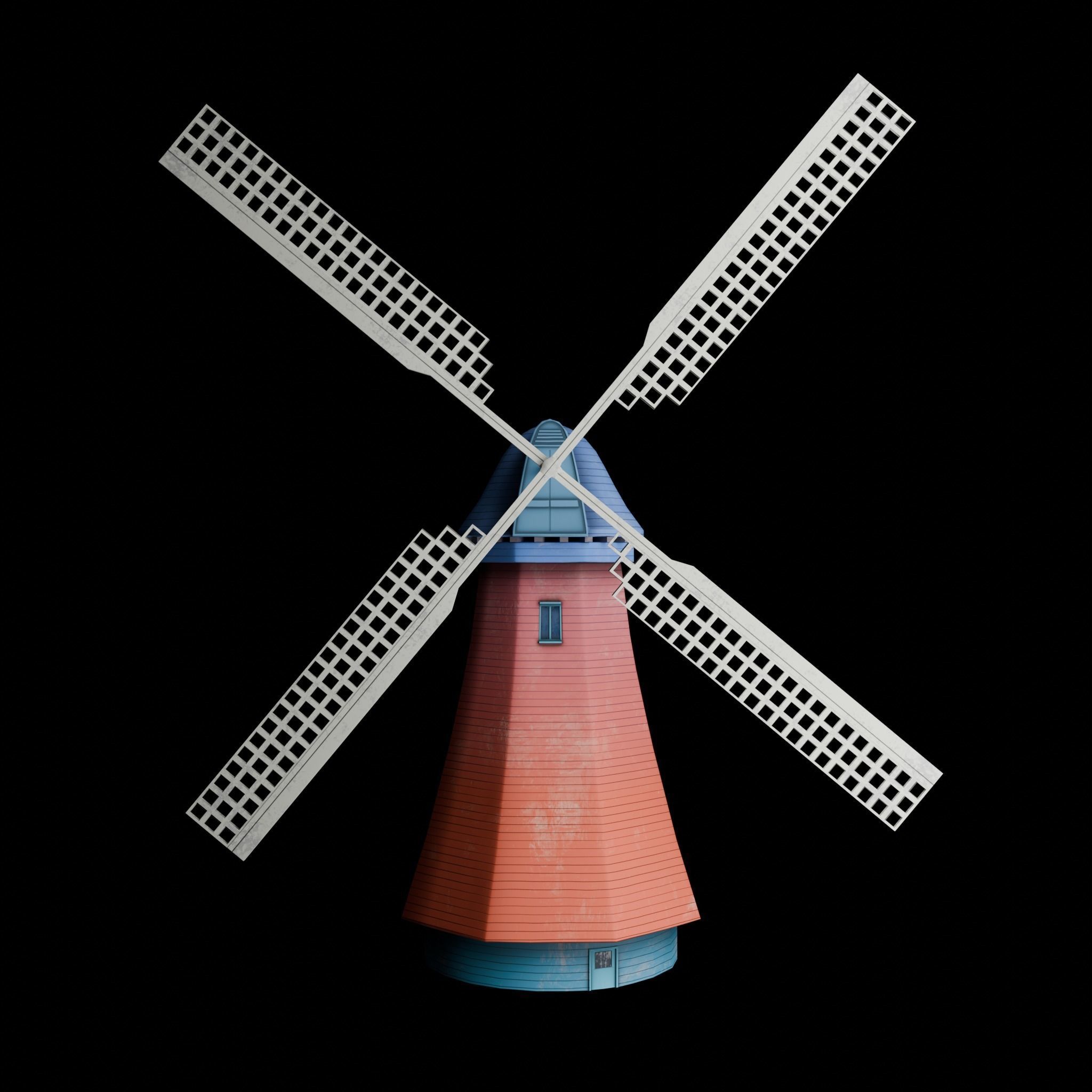 Windmill 3 Color Low Poly Game Ready Model Low-poly 3D model_2