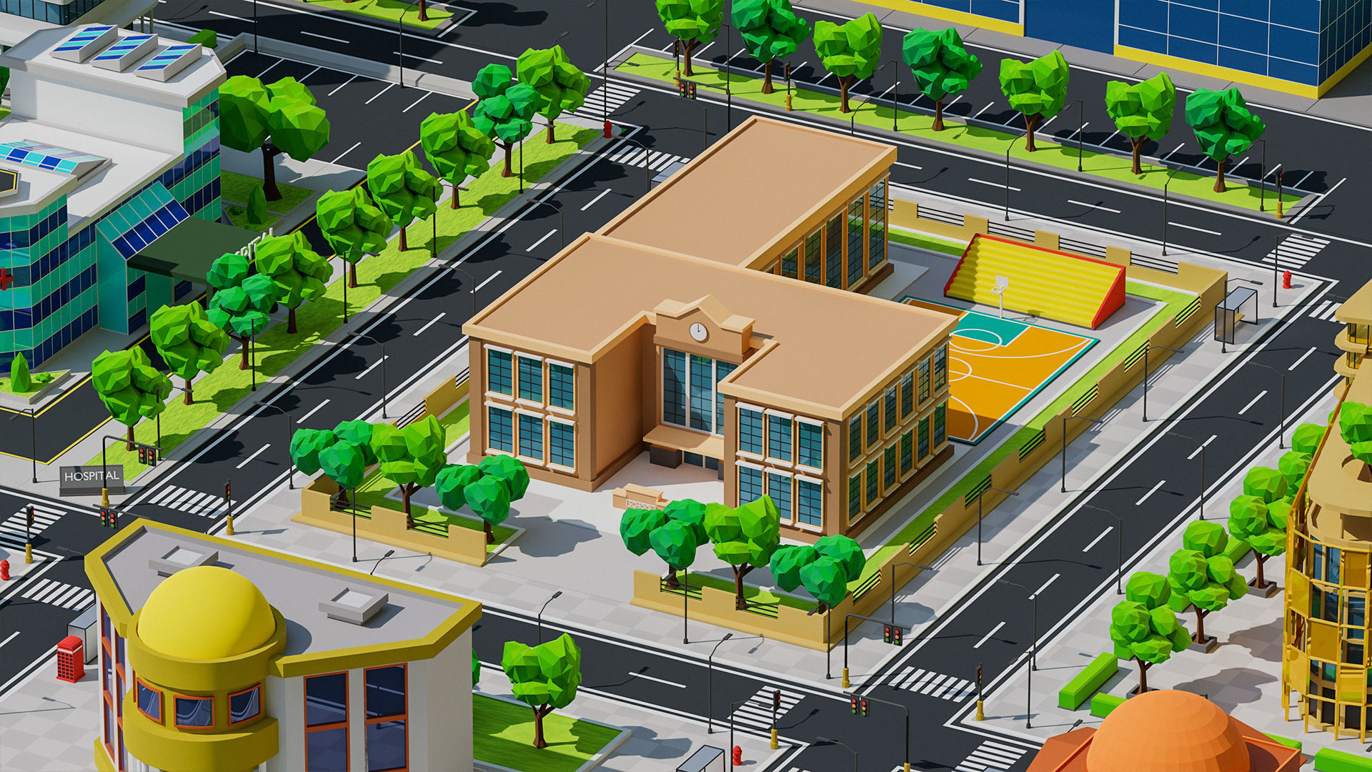 Low Poly city Asset pack Low-poly 3D model_30