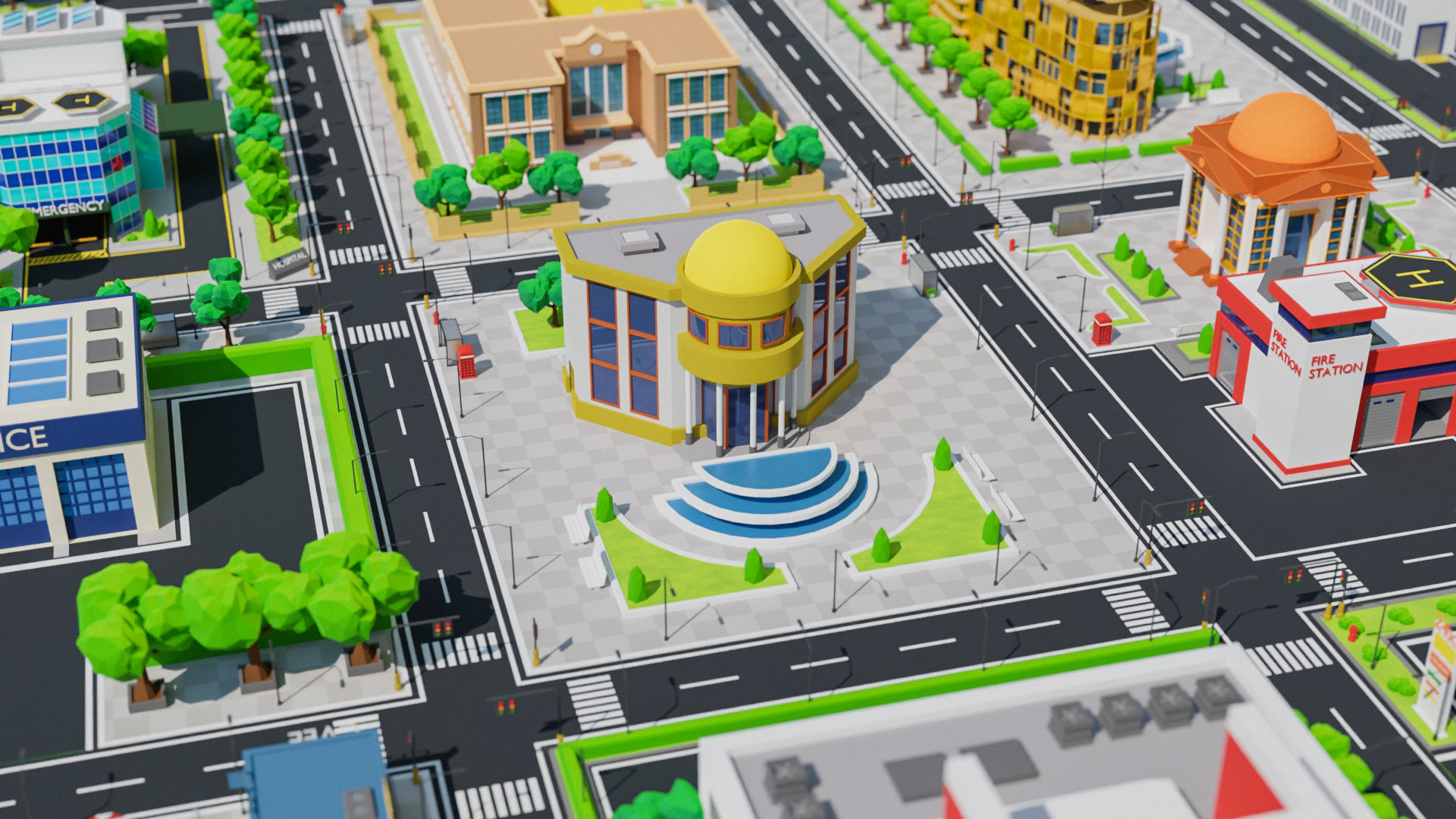 Low Poly city Asset pack Low-poly 3D model_10