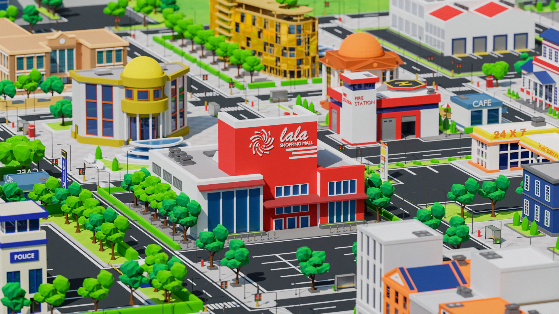 Low Poly city Asset pack Low-poly 3D model_2
