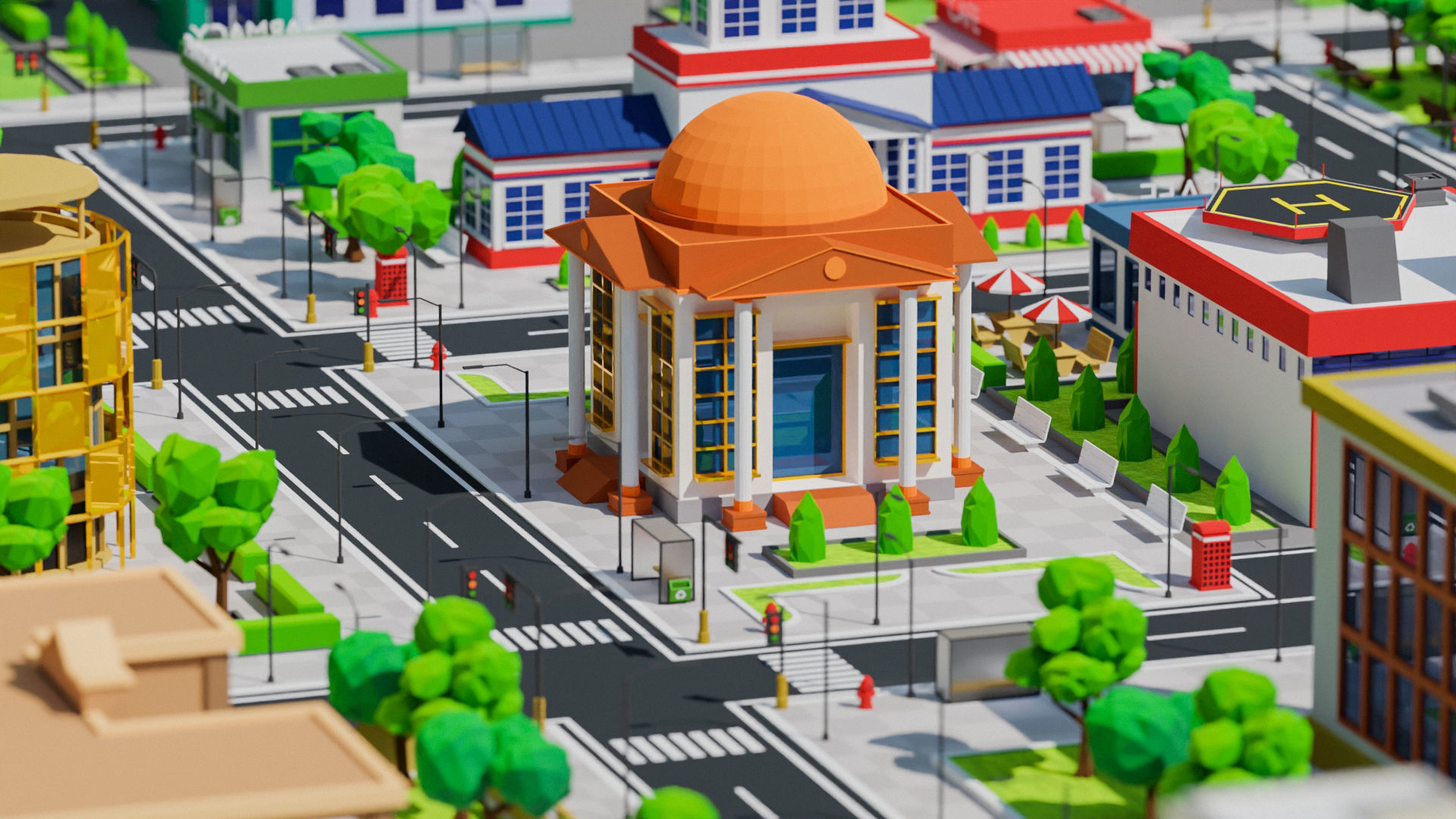Low Poly city Asset pack Low-poly 3D model_7