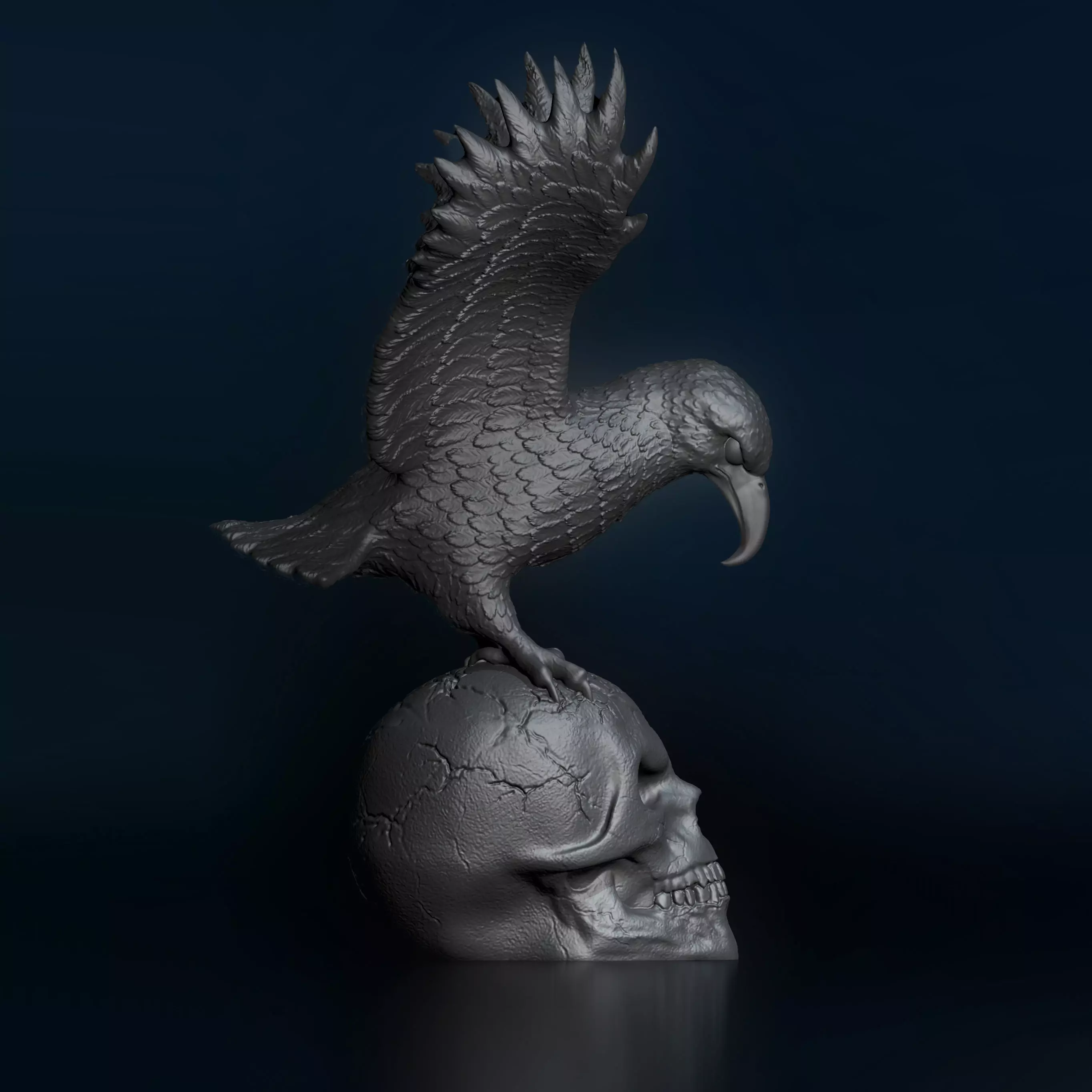 Skull with Eagle Bird Eyes Closed Hollow Inside 3D print model