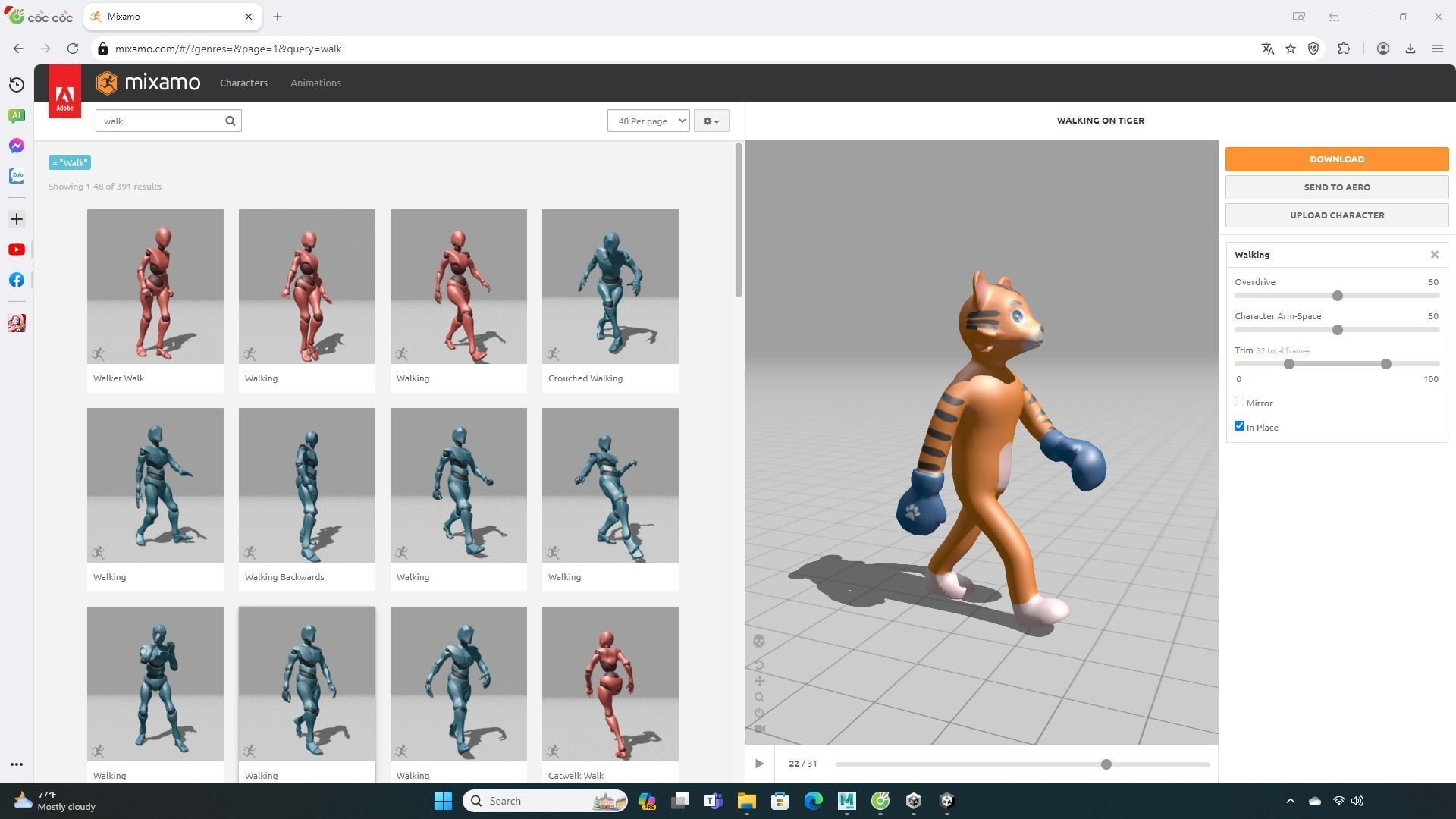 Boxing Tiger Animal Animated Low-poly 3D model_3