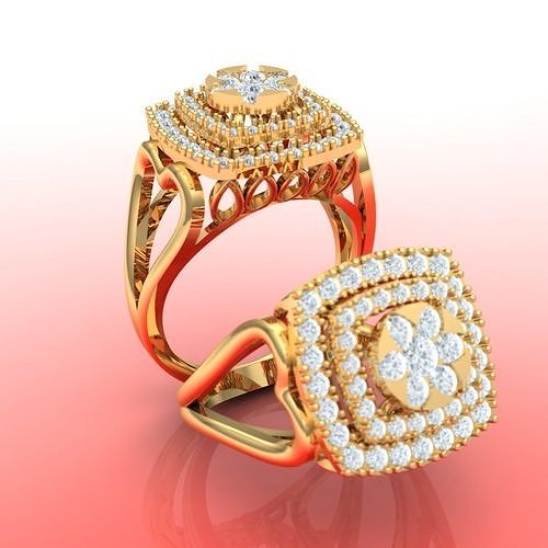 WOMENS diamond ring with heart shaped shank 3D print model