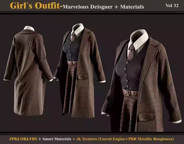 Girls Outfit- MD-Clo3d - Material -Textures -OBJ - FBX  3D model