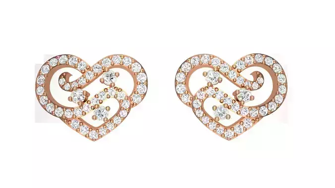 Women Heart Love Valentine  Diamond Earrings stl obj gltf glb