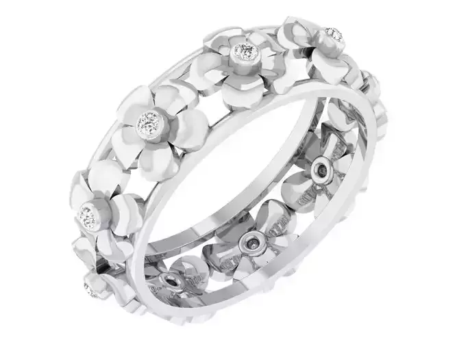 Diamond band ring 3dm stl obj gltf glb 3mf renders details