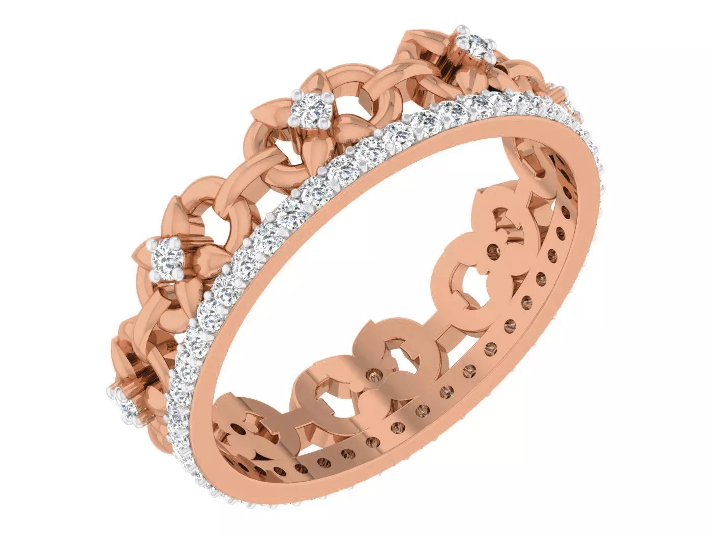 Flower Diamond band ring 3dm stl obj gltf glb 3mf renders 3D print model_0