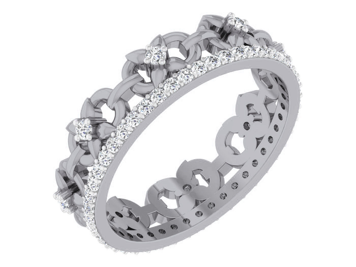 Flower Diamond band ring 3dm stl obj gltf glb 3mf renders 3D print model_1