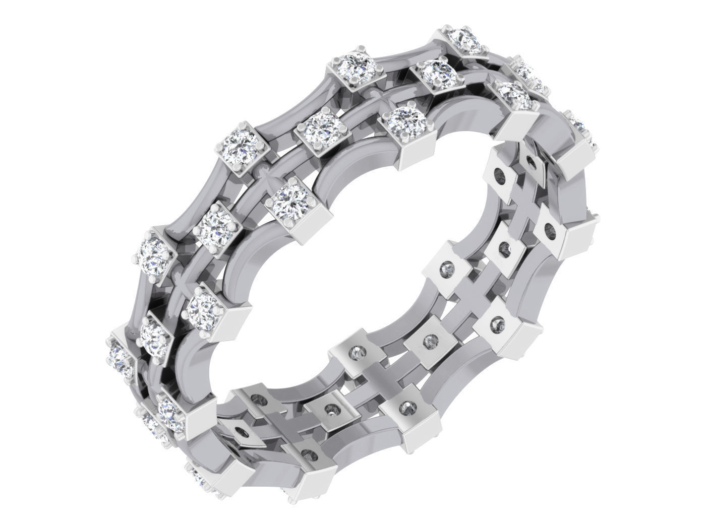 Diamond band ring 3dm stl obj gltf glb 3mf renders details 3D print model_1