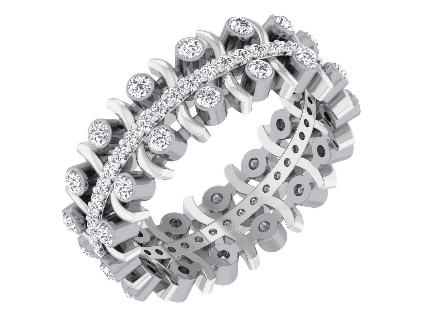 Diamond band ring 3dm stl obj gltf glb 3mf renders details 3D print model_1