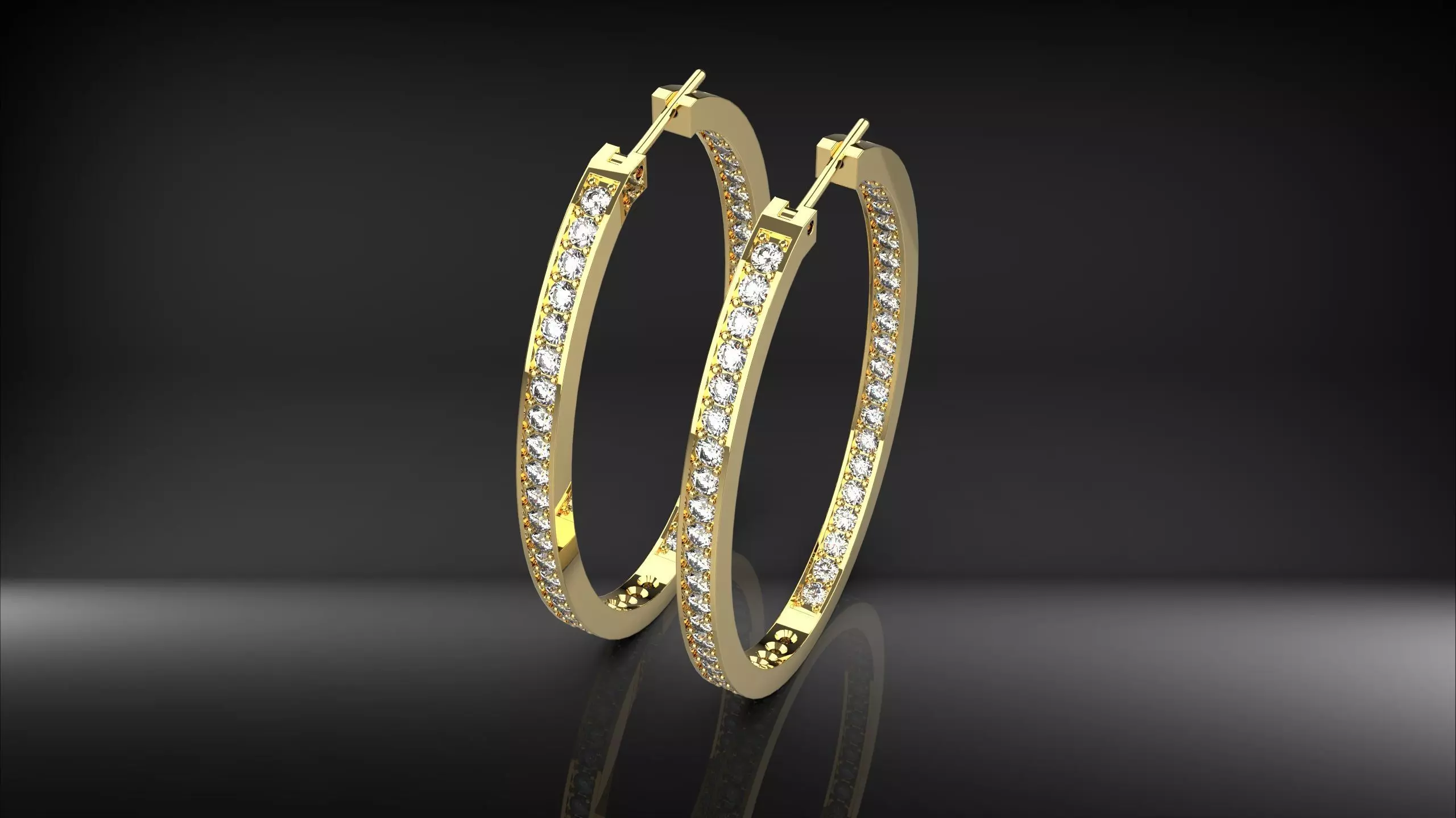 Oval Shape Earings with stones 3D print model_0