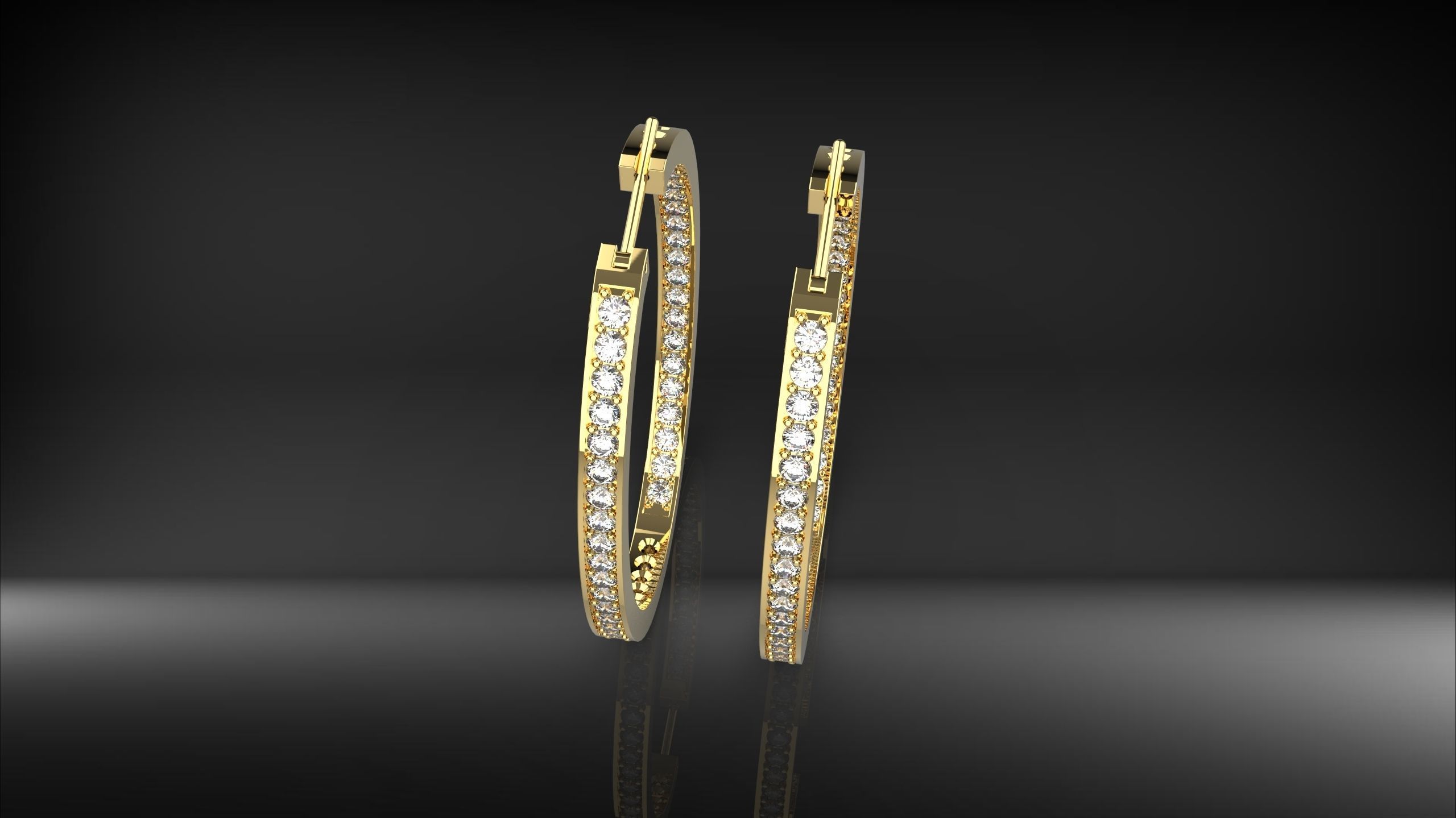 Oval Shape Earings with stones 3D print model_4