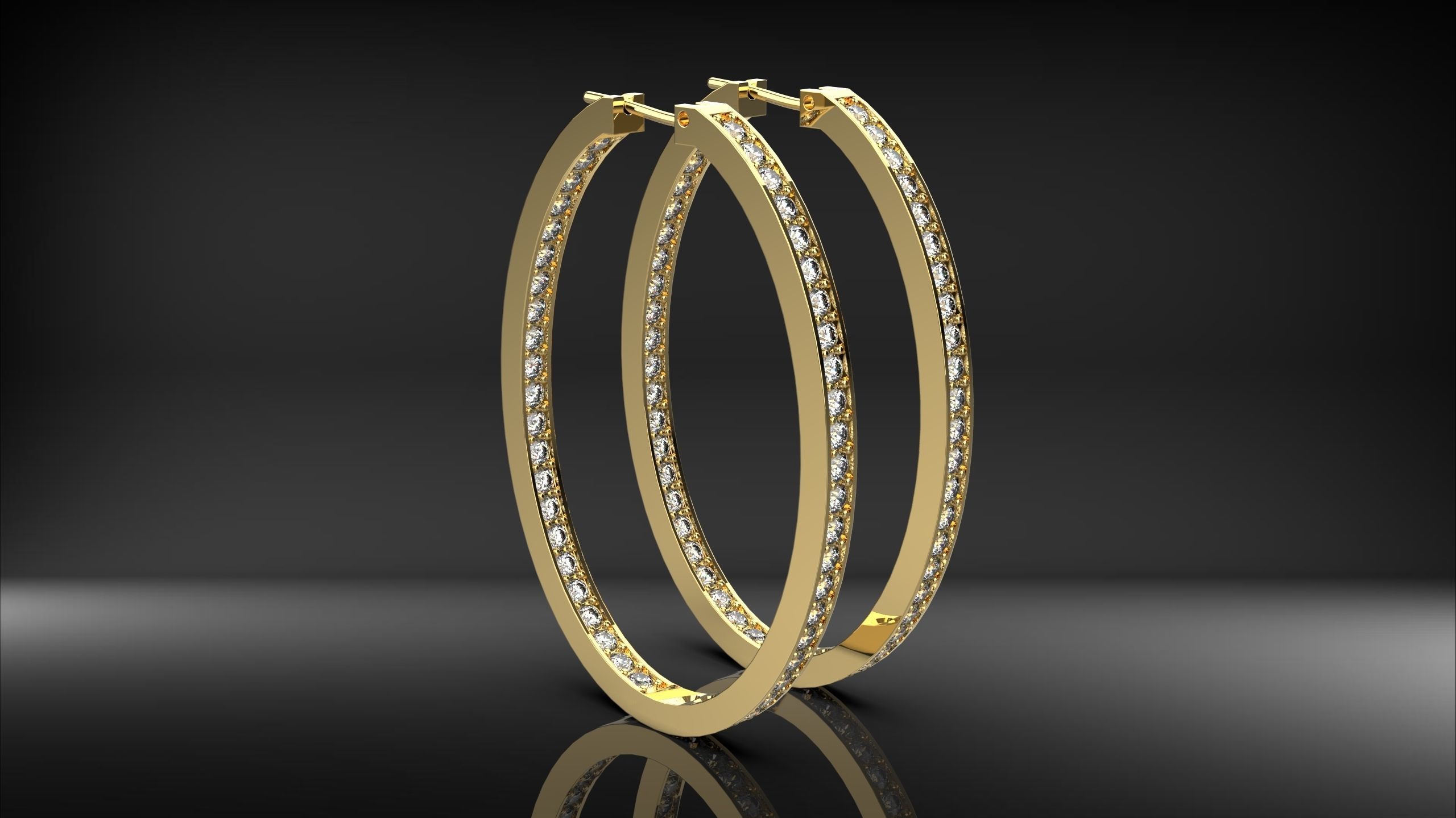 Oval Shape Earings with stones 3D print model_1