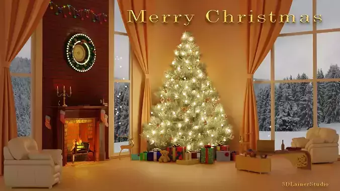 Christmas in a house in the woods