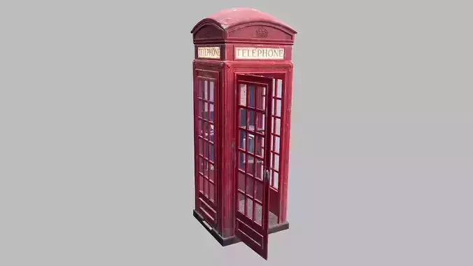 Telephone Booth Lowpoly PBR with Animated Door Low-poly 3D model