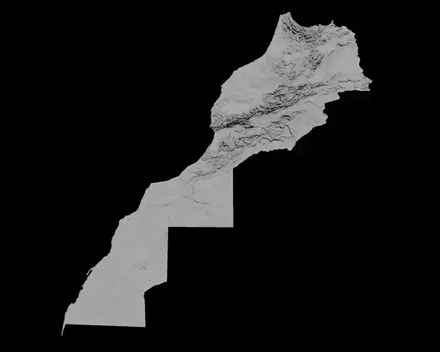 3D Topographical Map of Morocco and the Western Sahara
