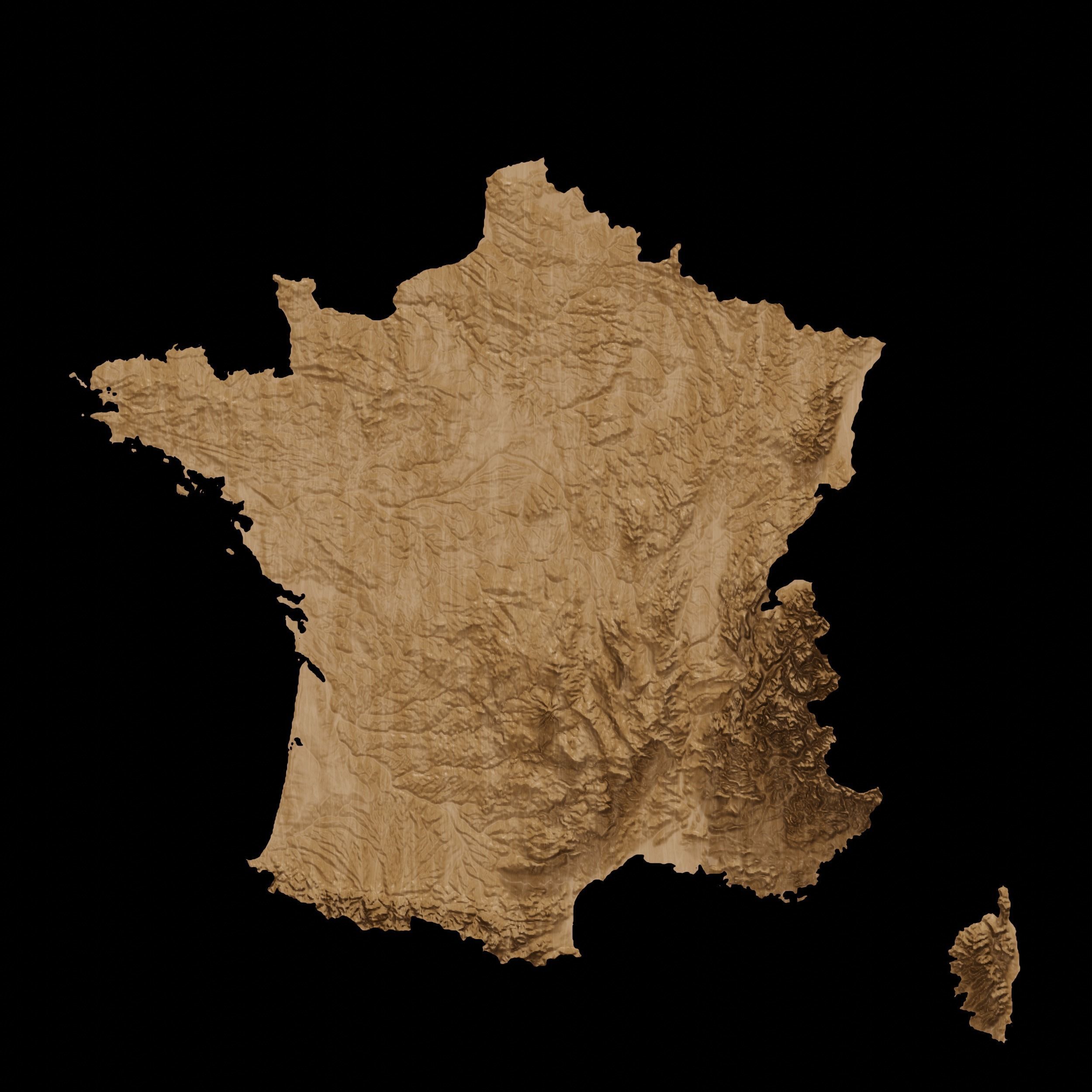 3D Topographical Map of France 3D print model_1