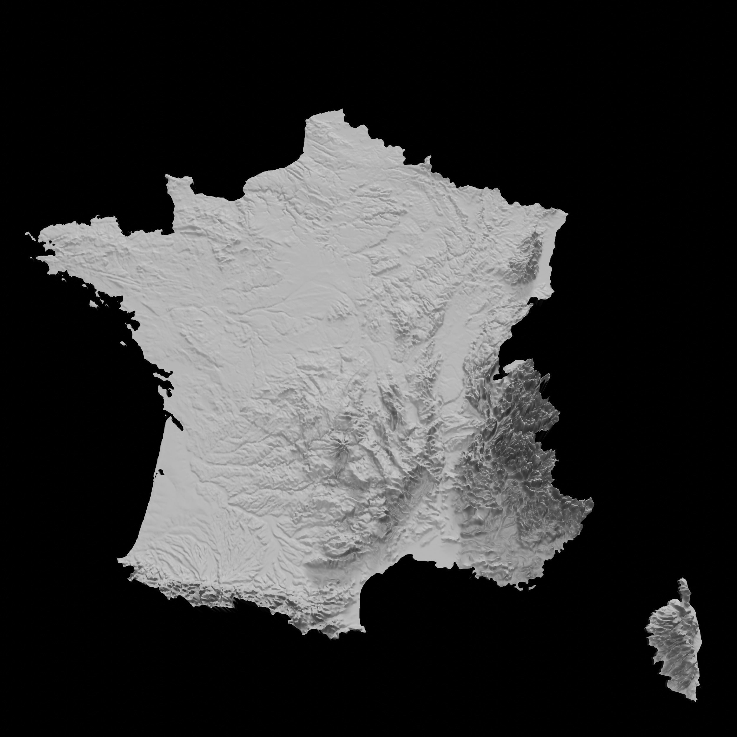 3D Topographical Map of France 3D print model_3