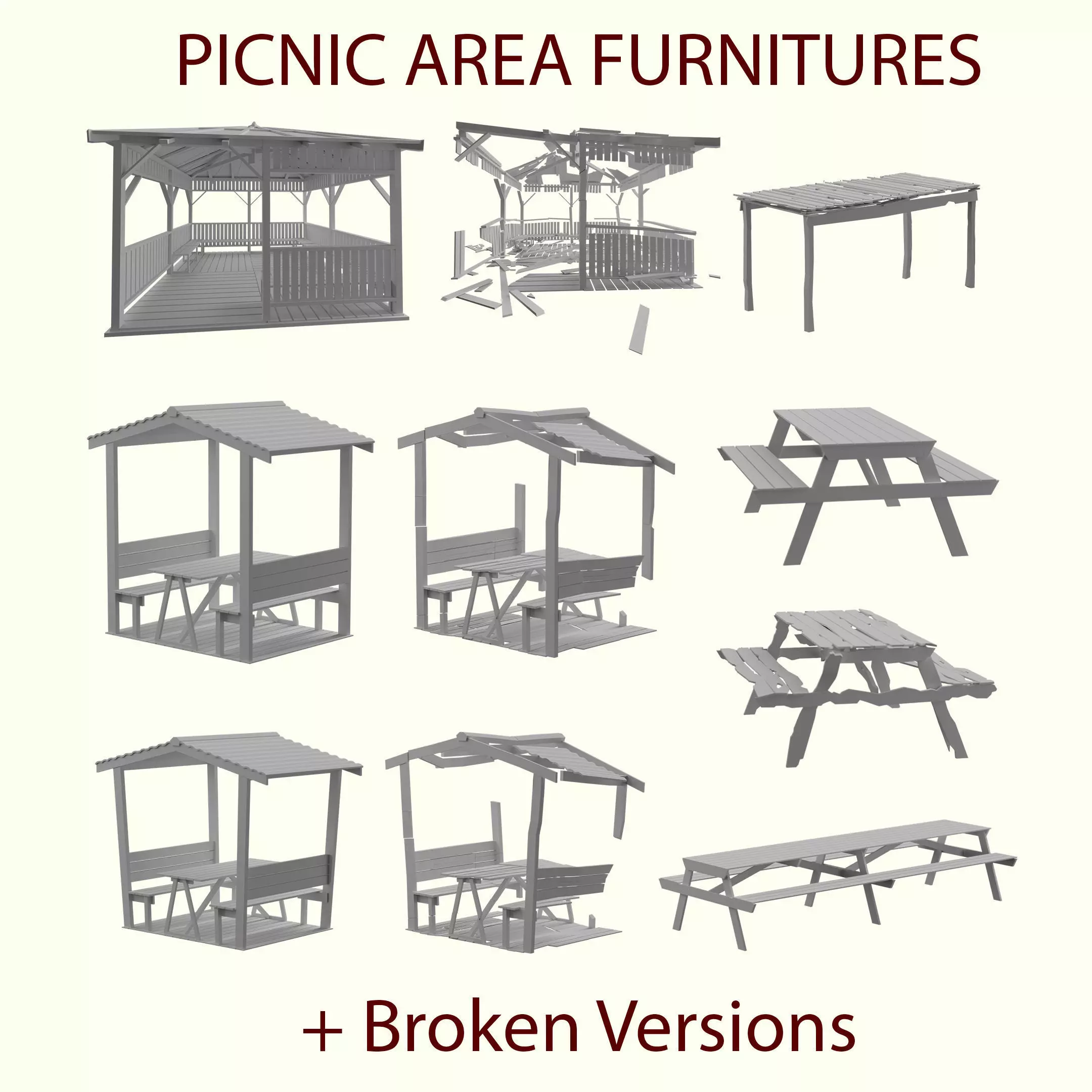 Public Furniture Low-poly 3D model