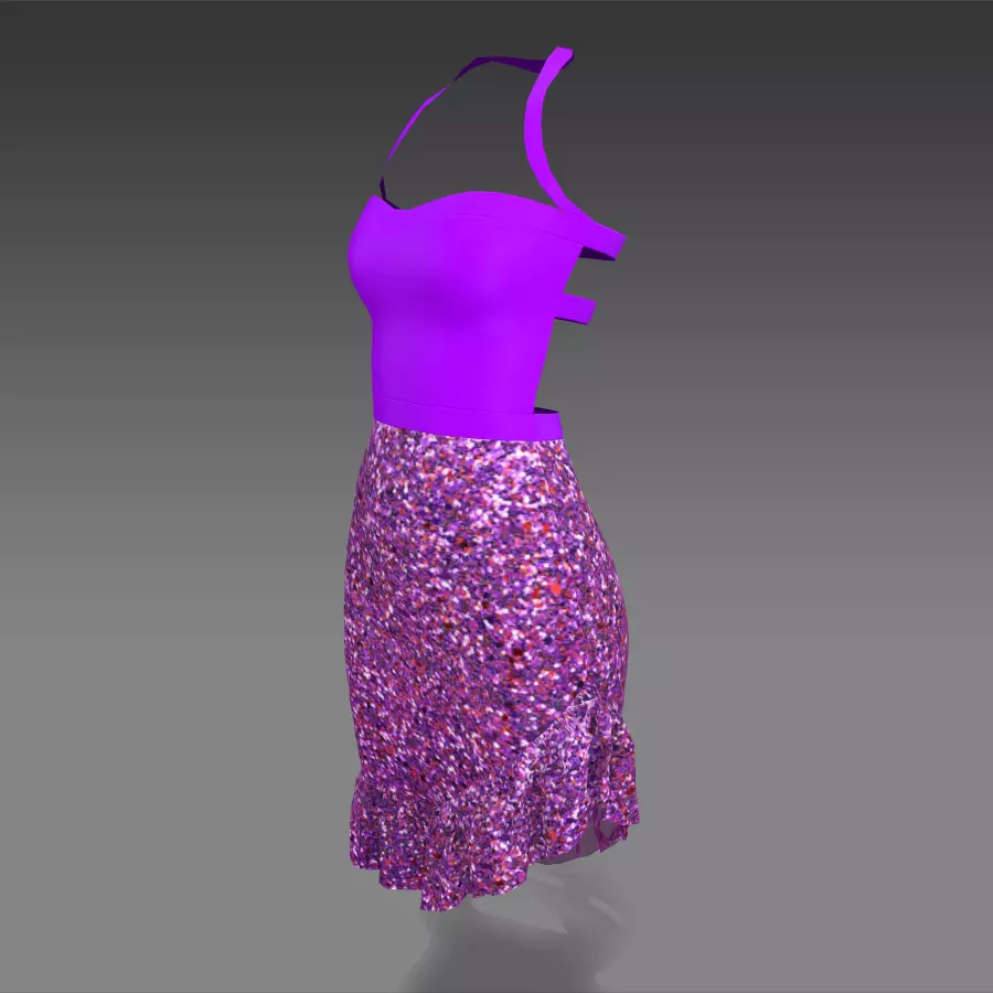 Dress purple color and skirt sparkle glamour Low-poly 3D model