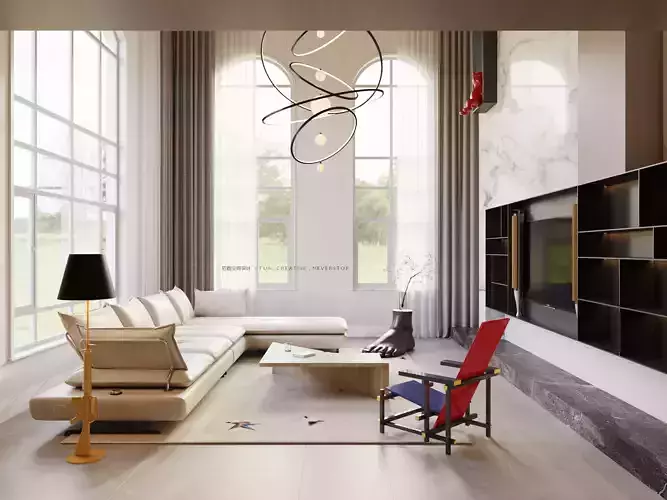 Modern Elegance 3D Living  Dining Bedroom Spaces