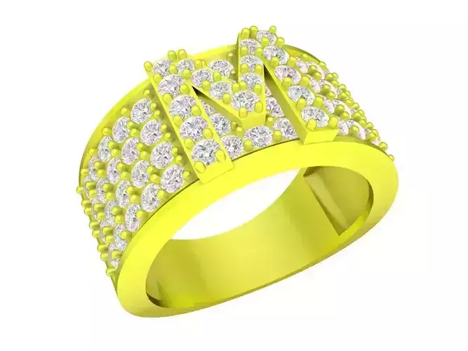A7686 M Letter Diamond Band Ring 3D Print