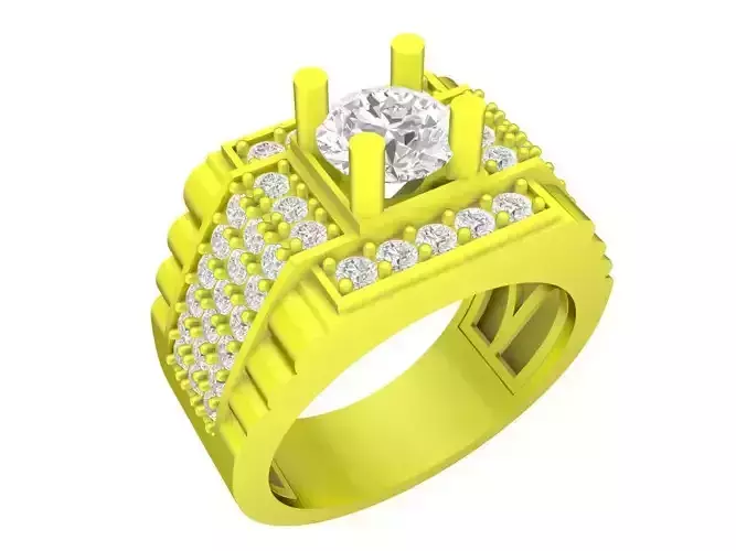 A7687 Korean Style Simple Diamond Men Ring 3D Print