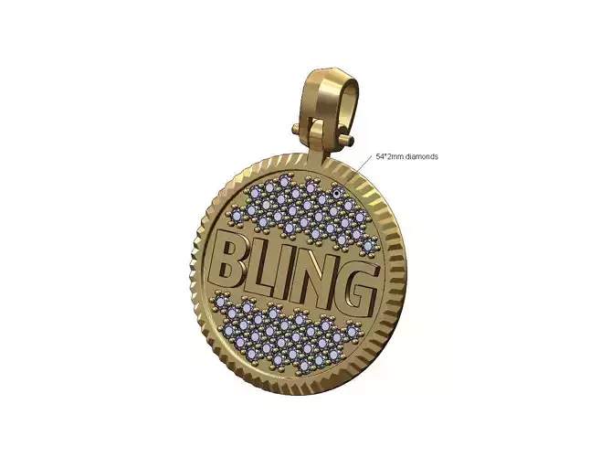 Bling diamond iced fluted bezel pendant with bail