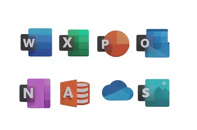 Microsoft 365 software icons 3D model