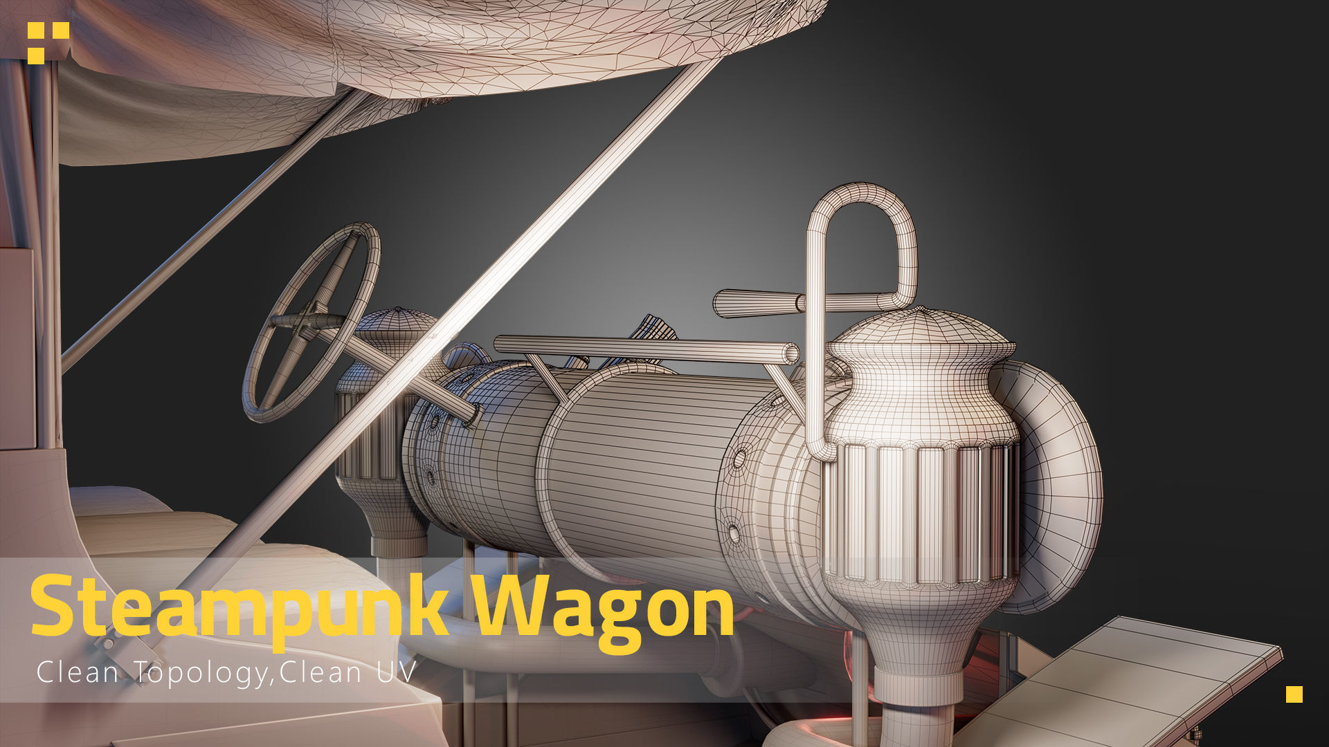 Steampunk Wagon-Game Asset Low-poly 3D model_7
