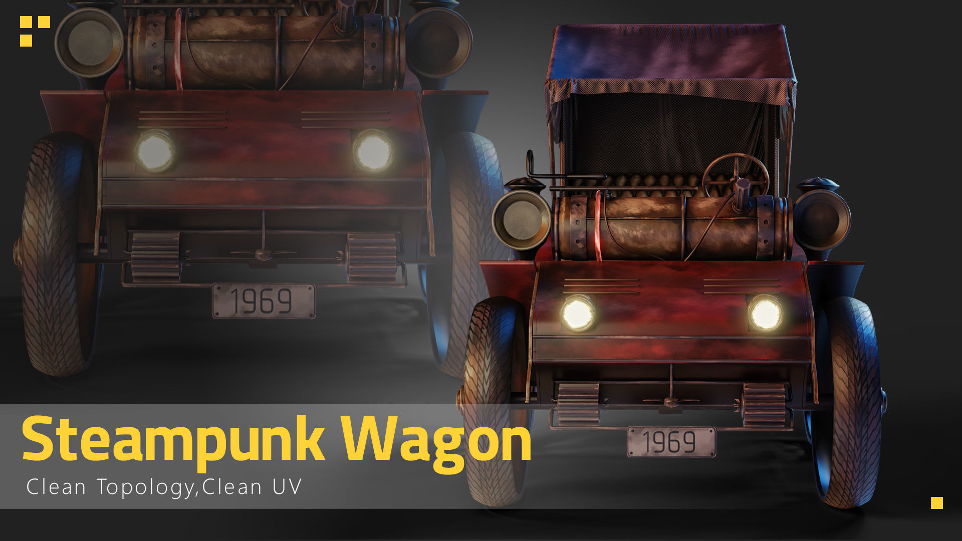 Steampunk Wagon-Game Asset Low-poly 3D model_3