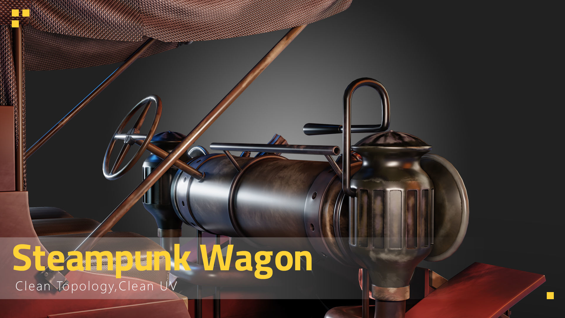 Steampunk Wagon-Game Asset Low-poly 3D model_2