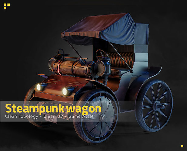 Steampunk Wagon-Game Asset Low-poly 3D model