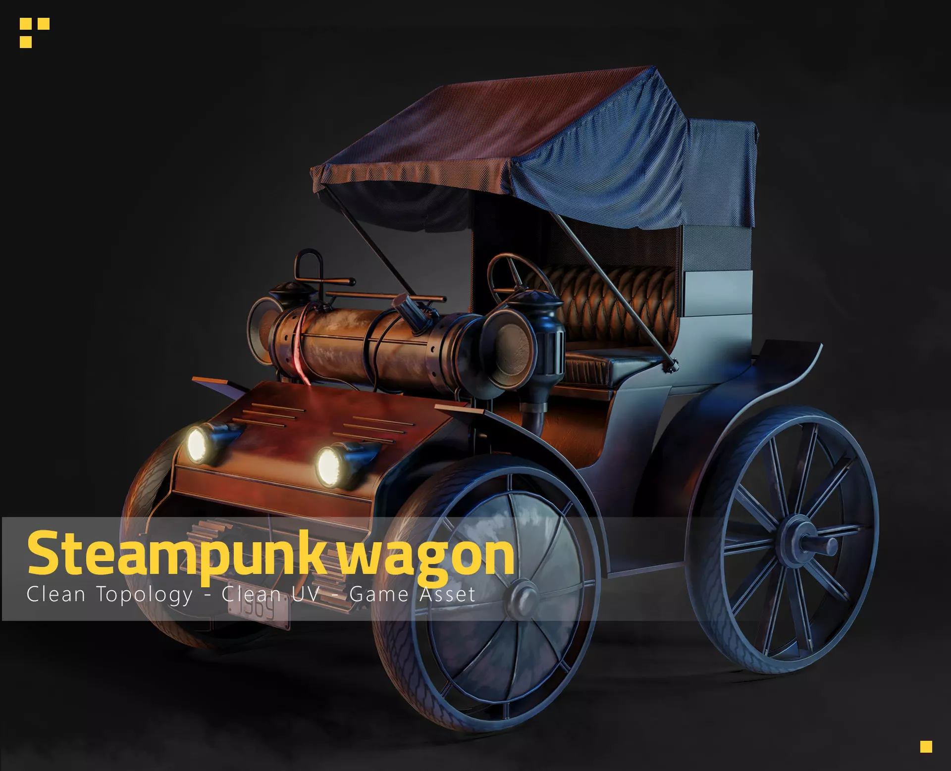 Steampunk Wagon-Game Asset Low-poly 3D model_0