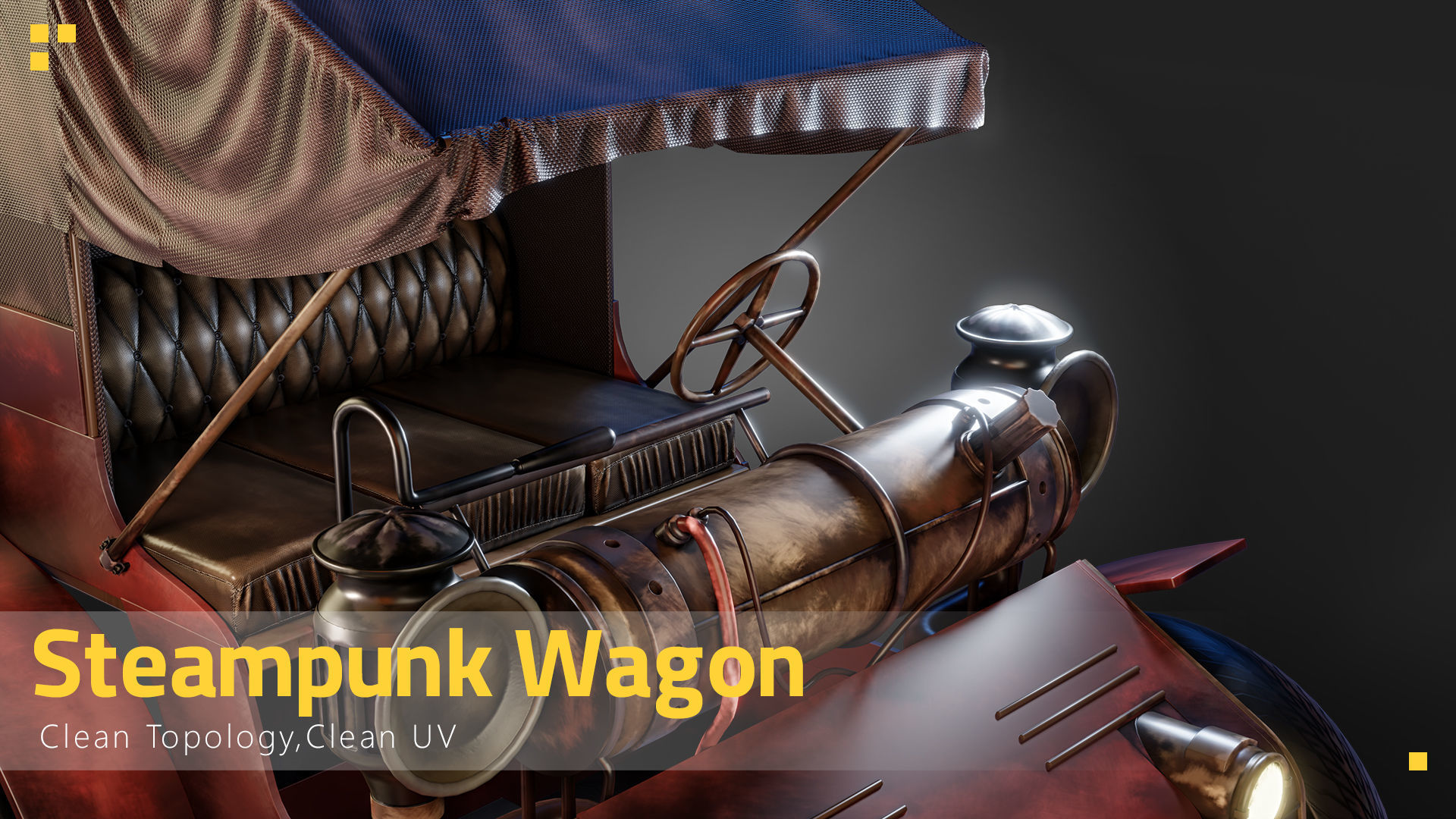 Steampunk Wagon-Game Asset Low-poly 3D model_1
