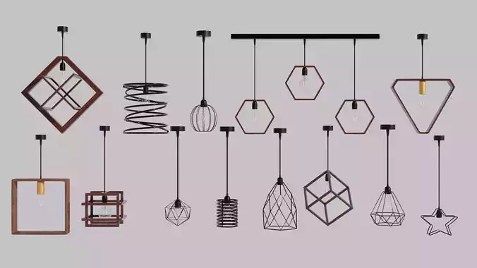 Pendant lights 3d models collection of 20 lights