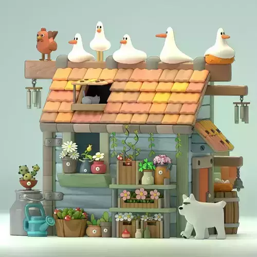 seagulls Buildings Environment Assets made in Blender 3D Low-poly 3D model