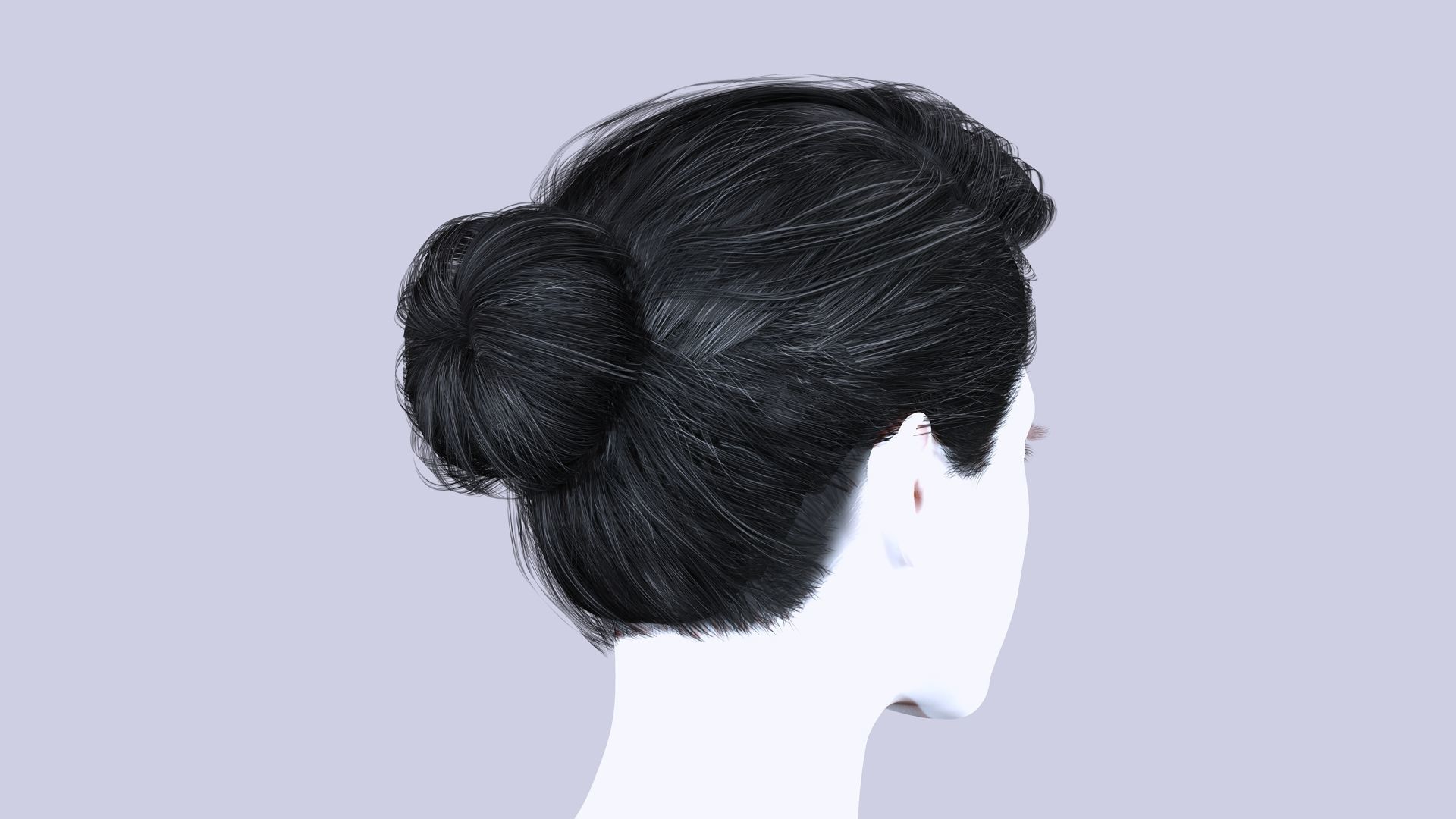Female Bun Hairstyle Low-Poly Low-poly 3D model_6