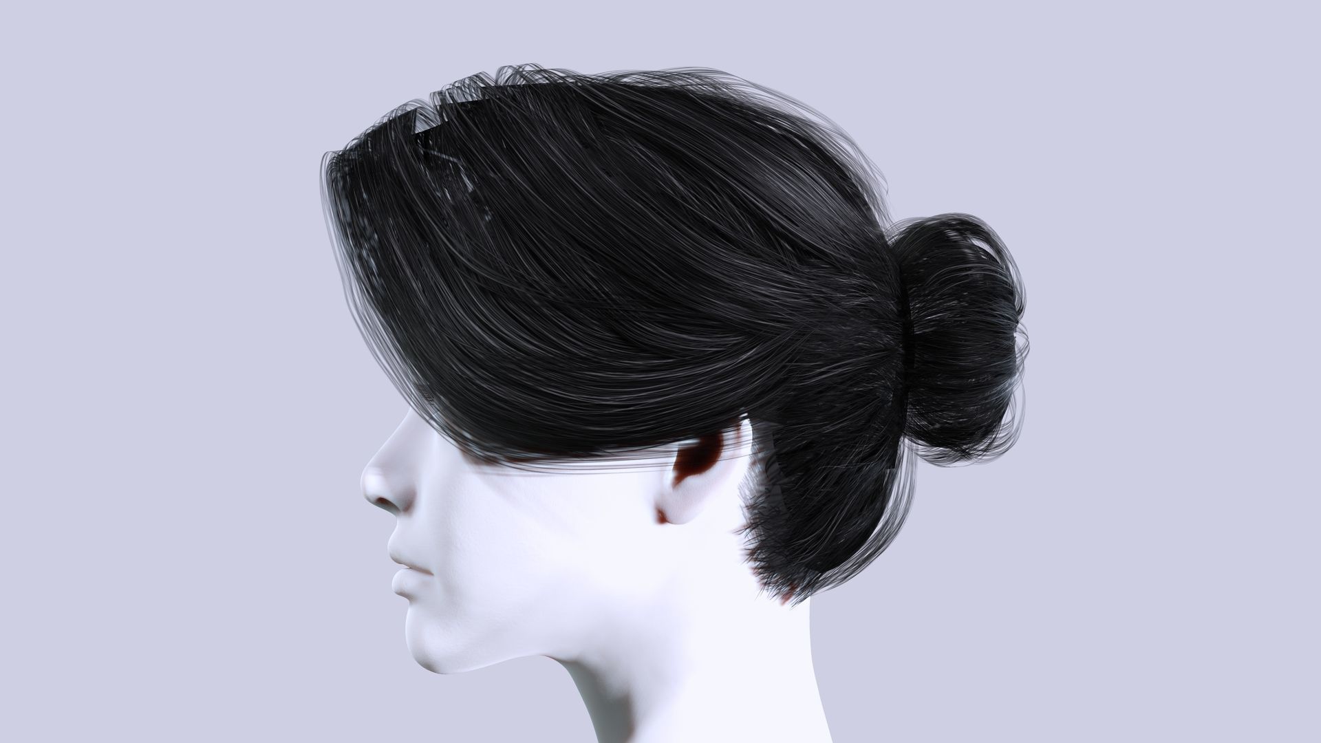 Female Bun Hairstyle Low-Poly Low-poly 3D model_4