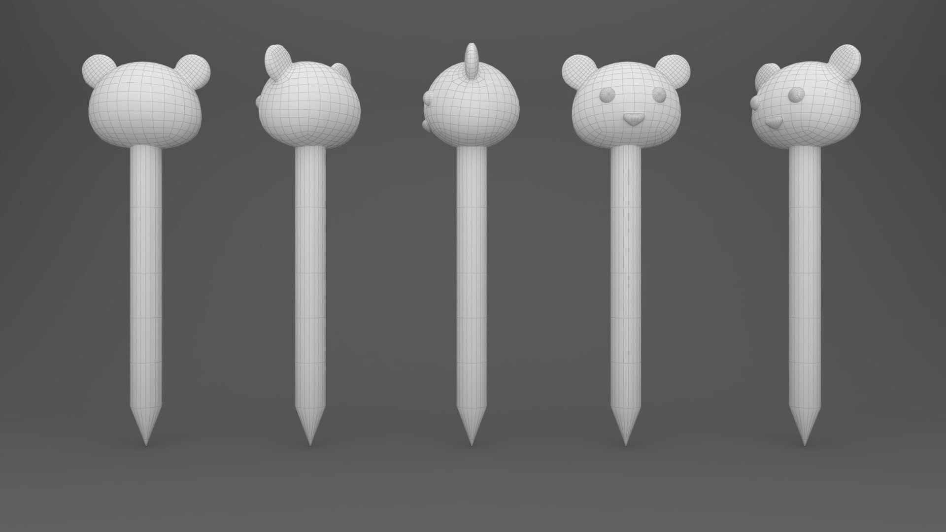 Pencil bear school supplies v001 Low-poly 3D model_6