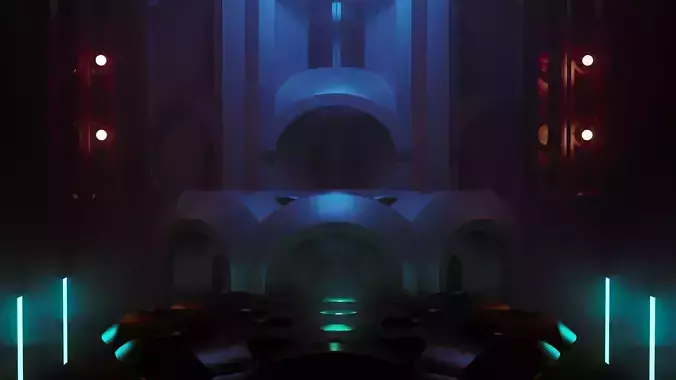 Futuristic Abstract Concept Art Scene with lighting and fog