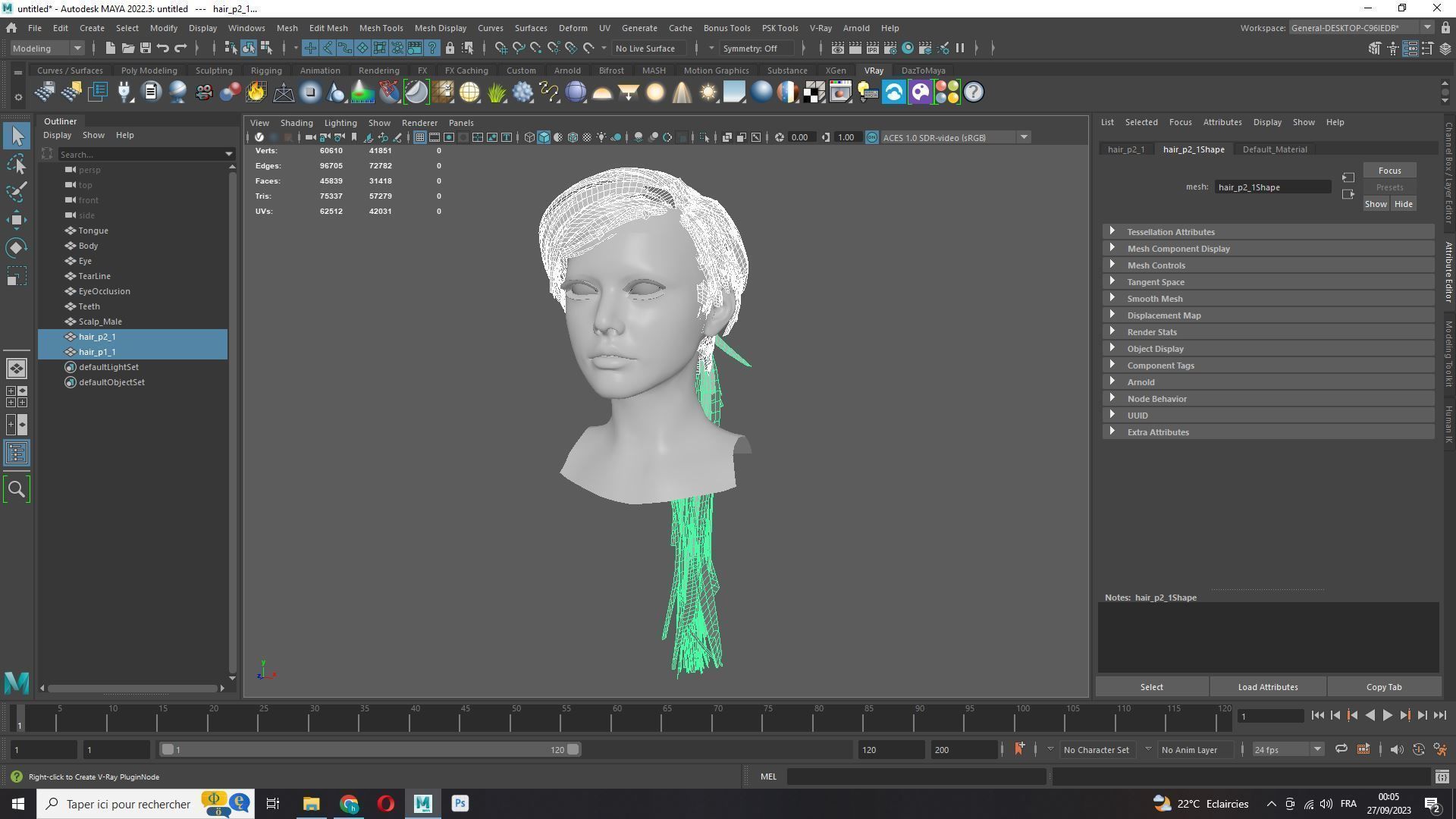 Examiner Ponytail Hair Low-Poly Low-poly 3D model_9