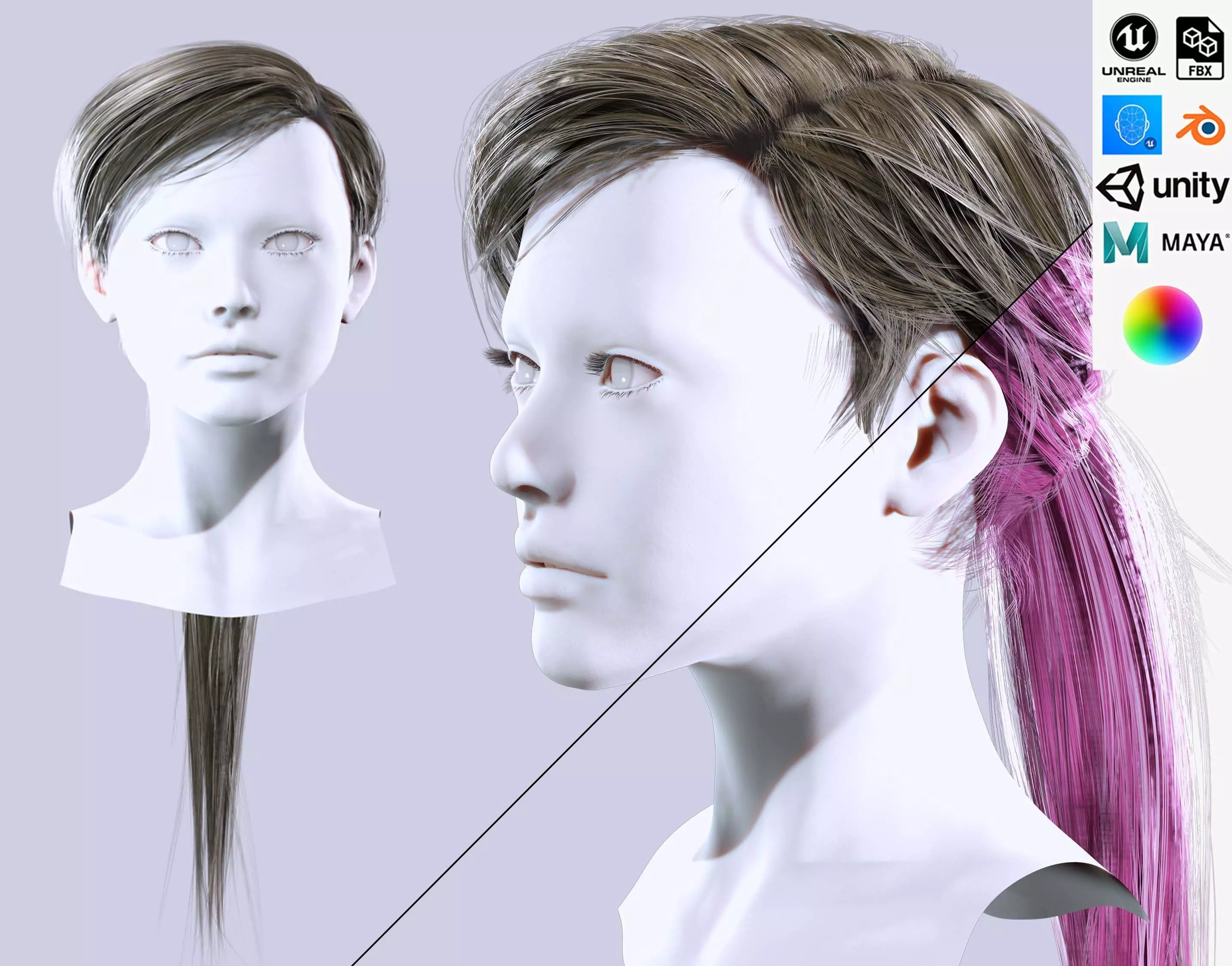 Examiner Ponytail Hair Low-Poly Low-poly 3D model_0