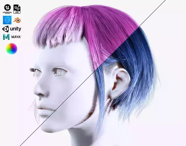 Short Chinese Hairstyle Low-Poly Low-poly 3D model