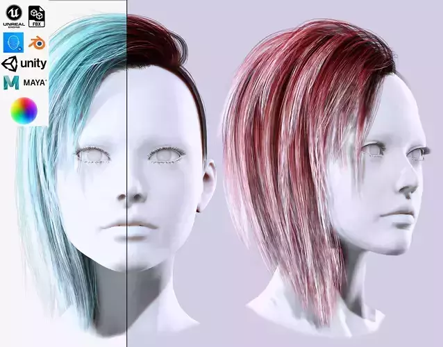 Female Half Shaved Hair Low-Poly