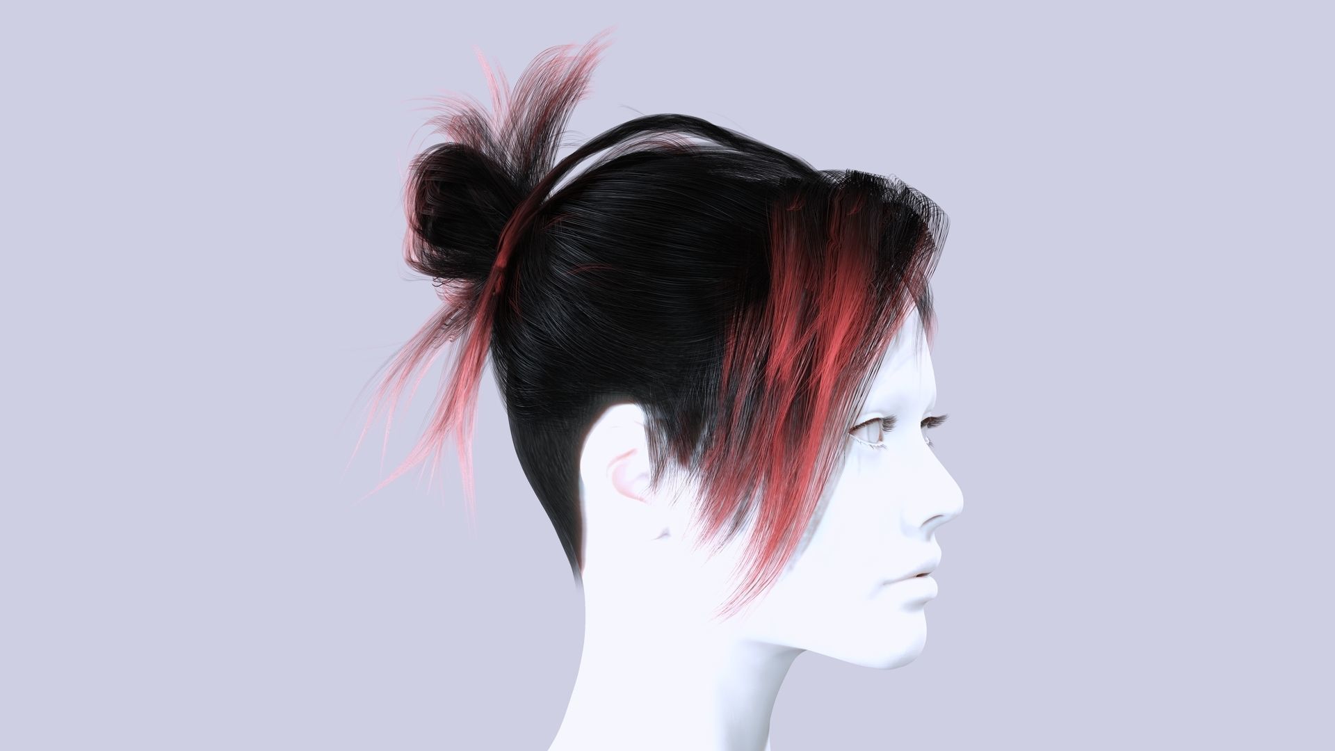 Realistic Female Hair - The Nineties Bun Low-poly 3D model_6