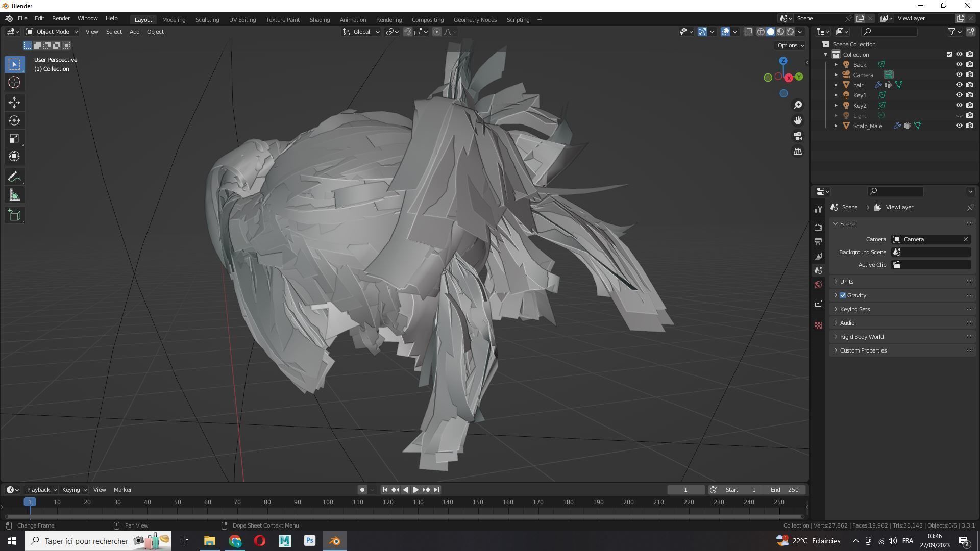 Realistic Female Hair - The Nineties Bun Low-poly 3D model_12