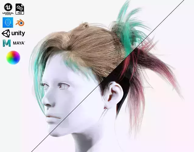 Realistic Female Hair - The Nineties Bun Low-poly 3D model Realistic Female Hair - The Nineties Bun Low-poly 3D model