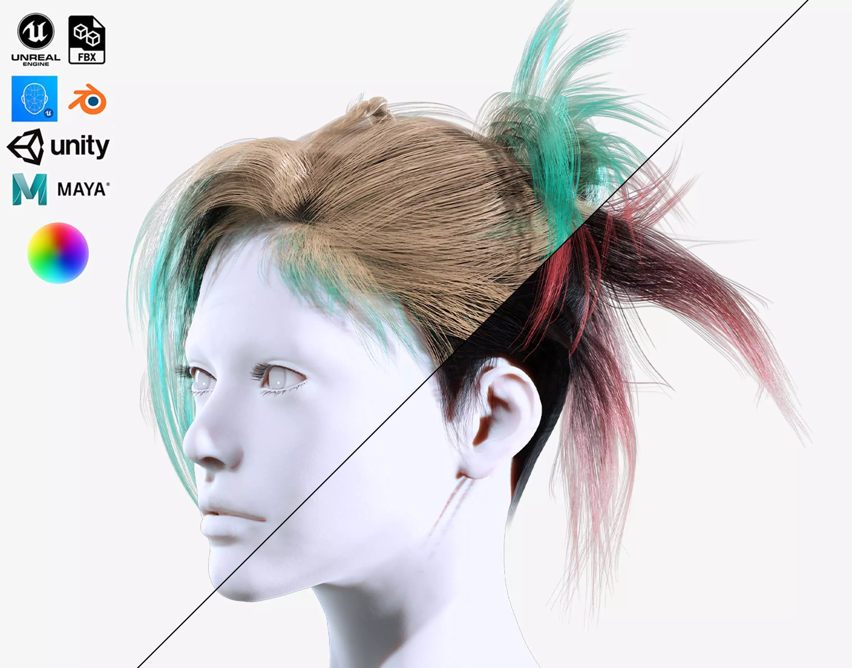 Realistic Female Hair - The Nineties Bun Low-poly 3D model_0